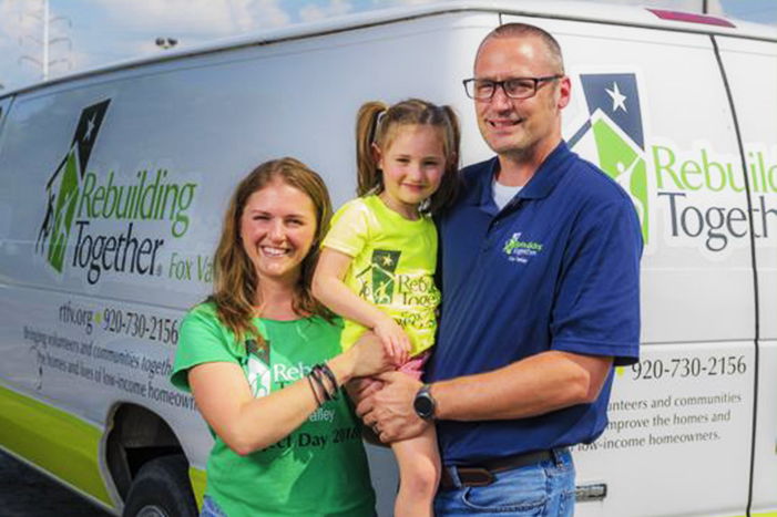 Photo: Graham Washatka/For USA TODAY NETWORK-Wisconsin Appleton's Freddy and Amanda Weidner and their daughter Norah, 4, volunteer with Rebuilding Together Fox Valley. Freddy has been with the organization since 2006 and is now its board president.